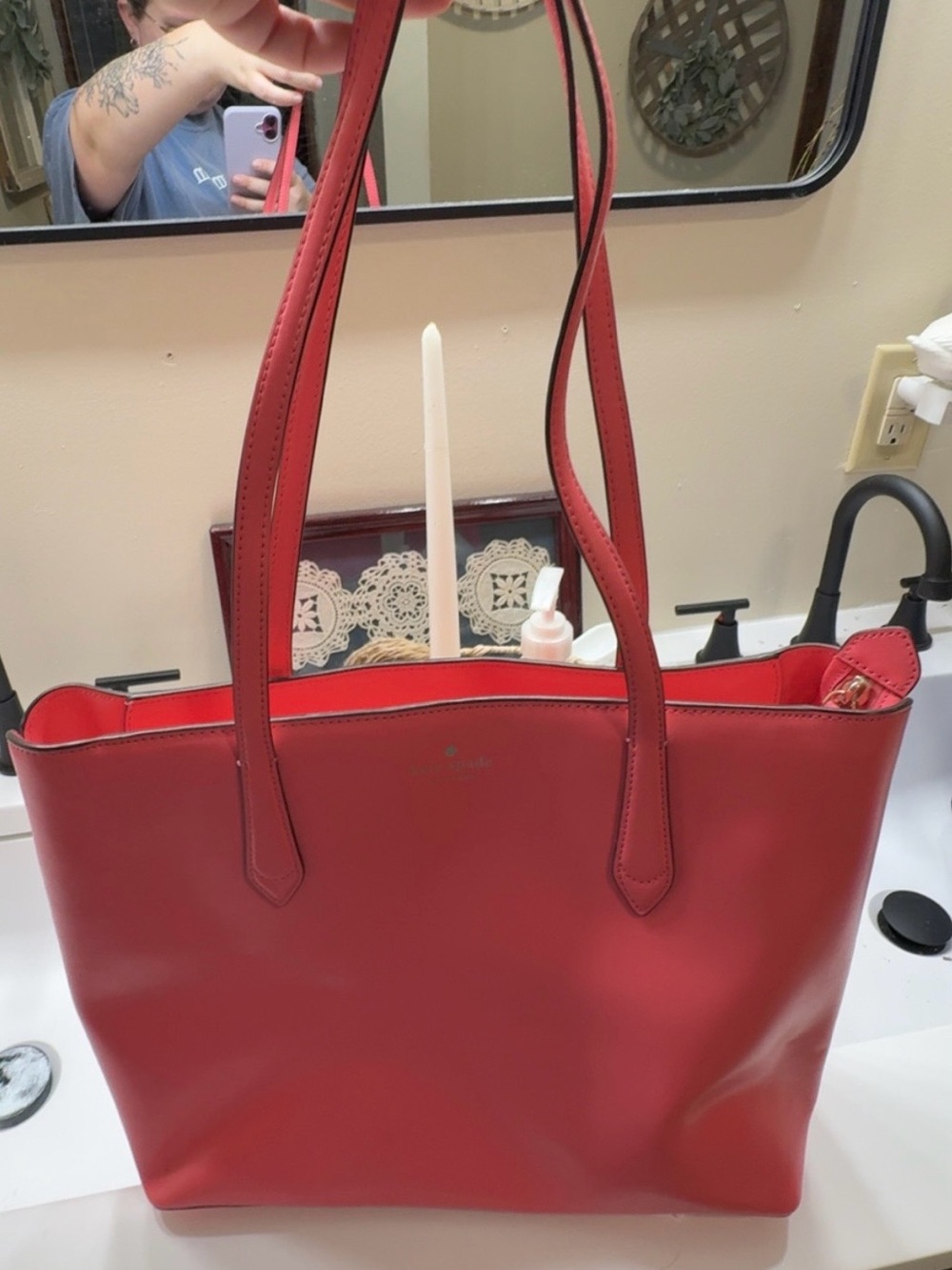 kate spade hot pink Leather Shoulder Tote